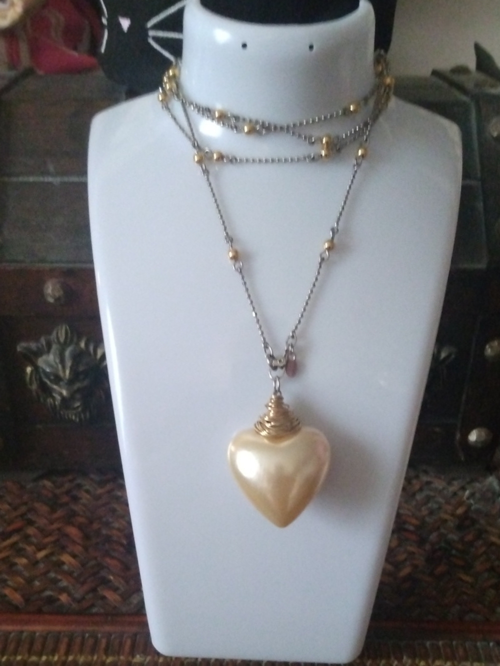Gold Heart Pendant Layered Necklace - Women Jewelry 24"